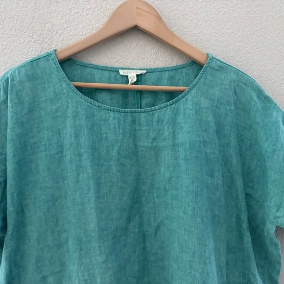 Eileen Fisher Delave Linen Top Large Green Boxy Relaxed Lagenlook Minimalist - Picture 7 of 12